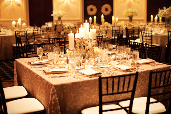Black, white and gold wedding reception