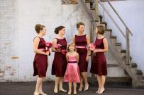 Bridesmaids in burgundy and pink